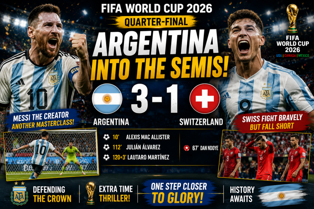 Argentina 3–1 Switzerland (AET): Messi the Creator, Álvarez the Hero as Defending Champions Reach the FIFA World Cup 2026 Semi-Finals