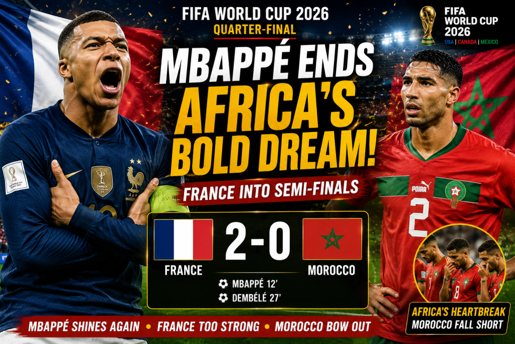 France 2–0 Morocco: Mbappé’s Ruthless Edge Ends Africa’s Boldest Dream at World Cup 2026